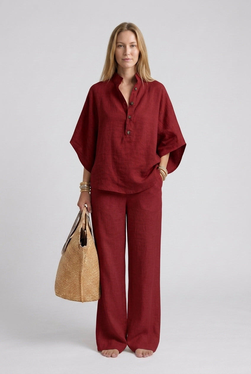 Floriane | Collared Top & Wide-Leg Trouser Set