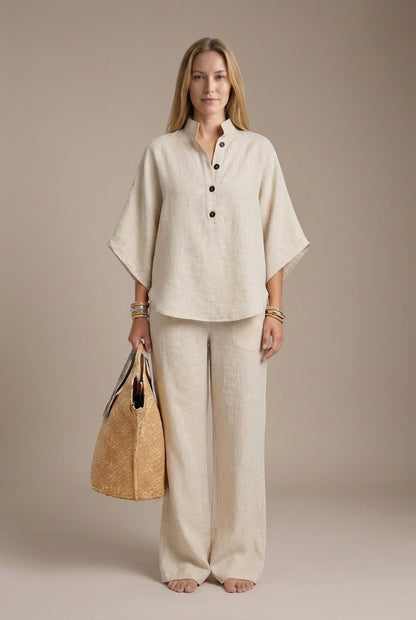 Floriane | Collared Top & Wide-Leg Trouser Set