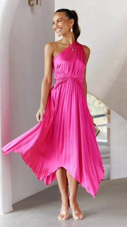 Thalia | One Shoulder Pleated Party Dress