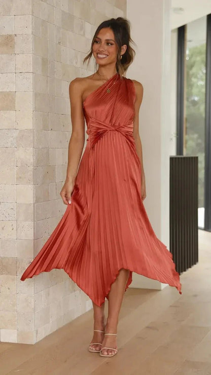 Thalia | One Shoulder Pleated Party Dress