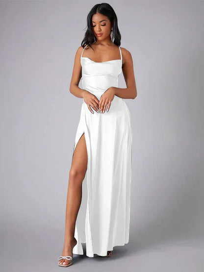 Sylviane | Satin Cowl Neck Backless Maxi Dress
