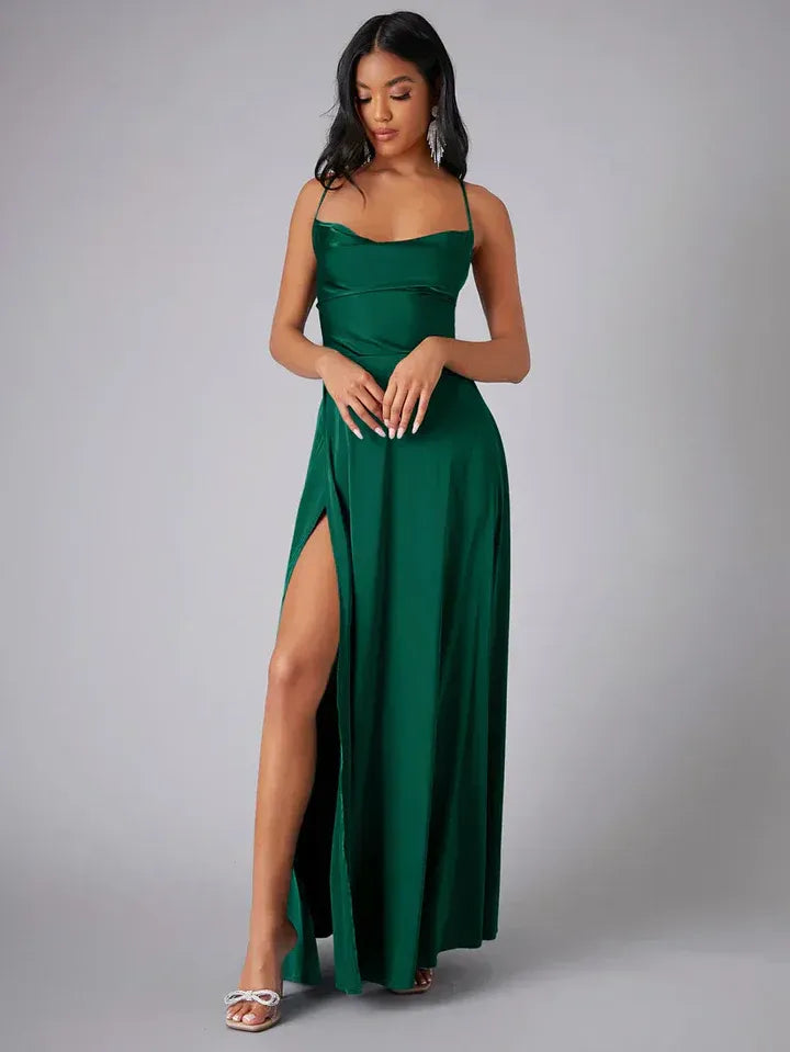 Sylviane | Satin Cowl Neck Backless Maxi Dress