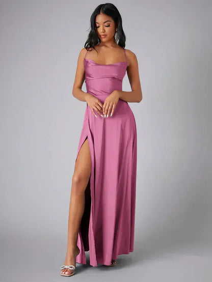 Sylviane | Satin Cowl Neck Backless Maxi Dress