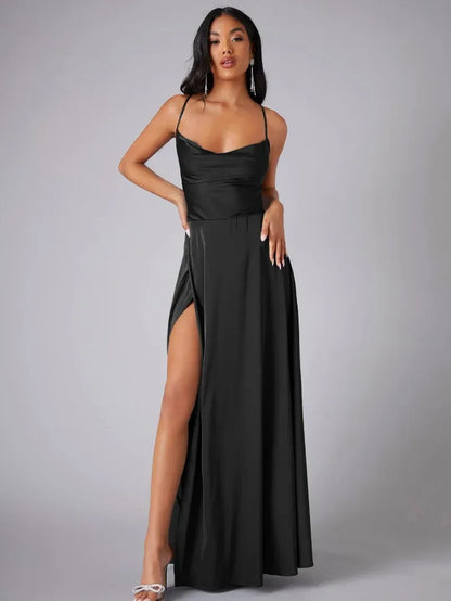 Sylviane | Satin Cowl Neck Backless Maxi Dress