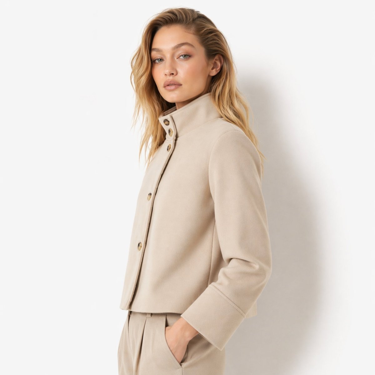 Solene | Funnel Neck Boxy Cropped Jacket