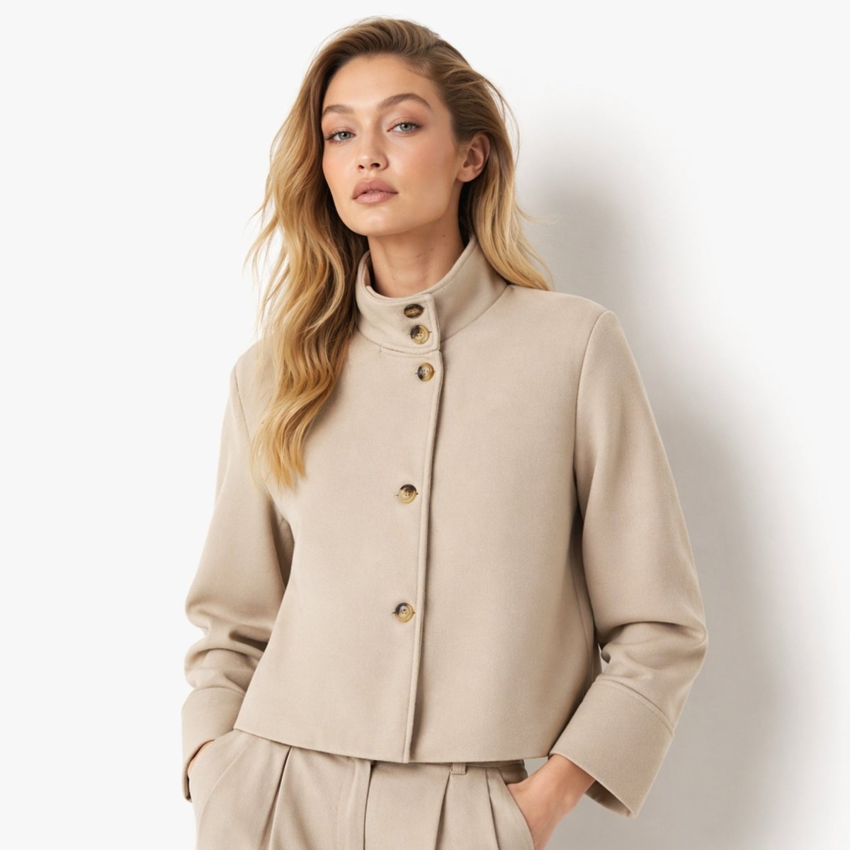 Solene | Funnel Neck Boxy Cropped Jacket