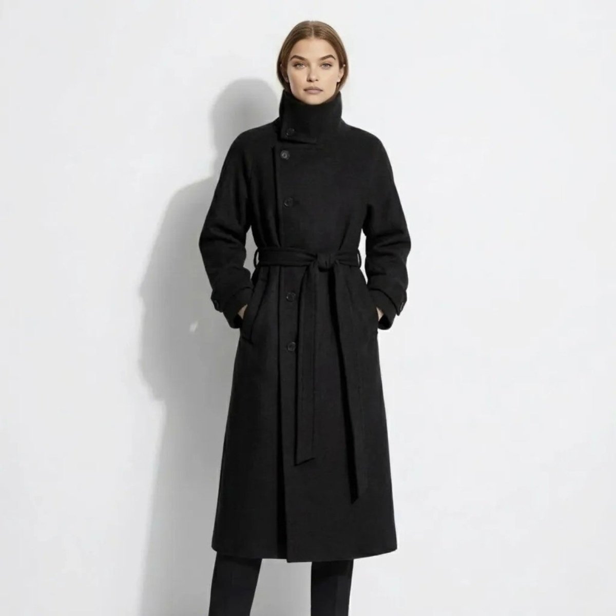 Isadora | Belted Funnel Neck Wool Coat