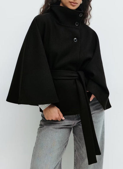 Avelisse | Belted Wool Funnel Neck Cape Coat