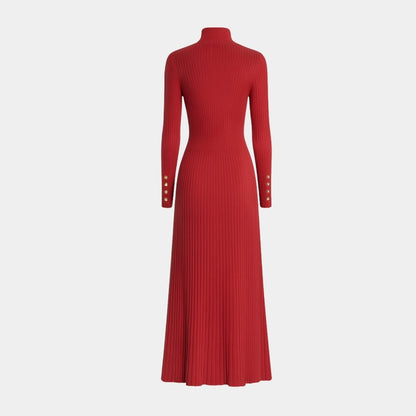 Dianelle | Pleated Turtleneck Knit Midi Dress