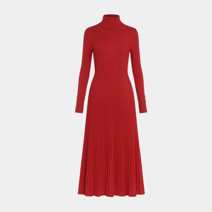 Dianelle | Pleated Turtleneck Knit Midi Dress