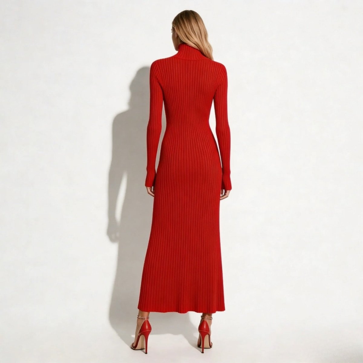 Dianelle | Pleated Turtleneck Knit Midi Dress