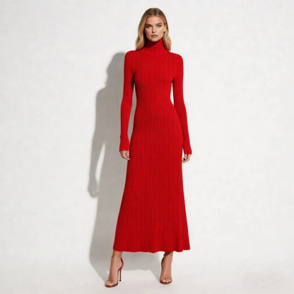 Dianelle | Pleated Turtleneck Knit Midi Dress
