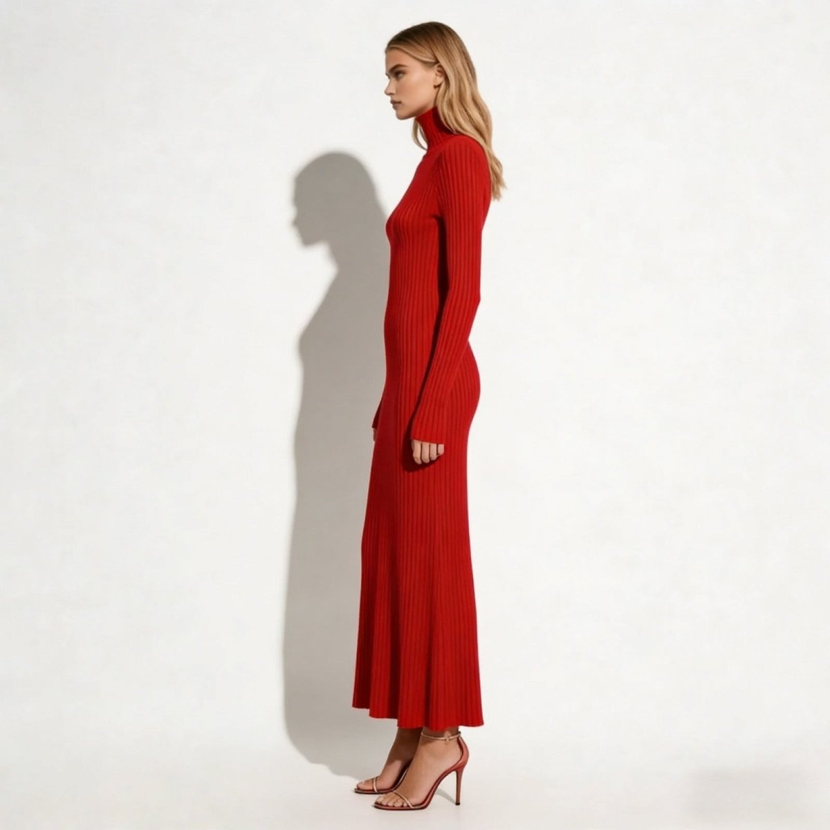 Dianelle | Pleated Turtleneck Knit Midi Dress