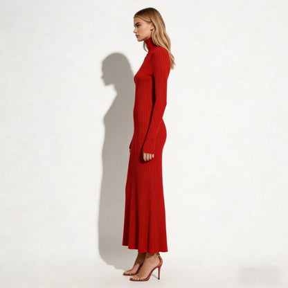 Dianelle | Pleated Turtleneck Knit Midi Dress