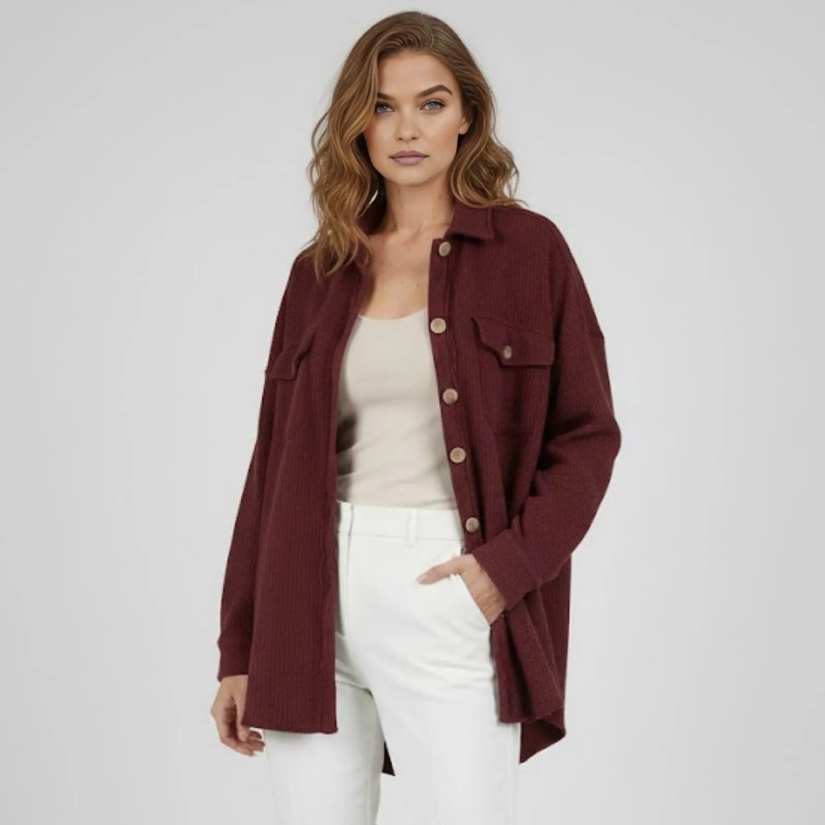 Donelle | Waffle Knit Shacket Relaxed Fit