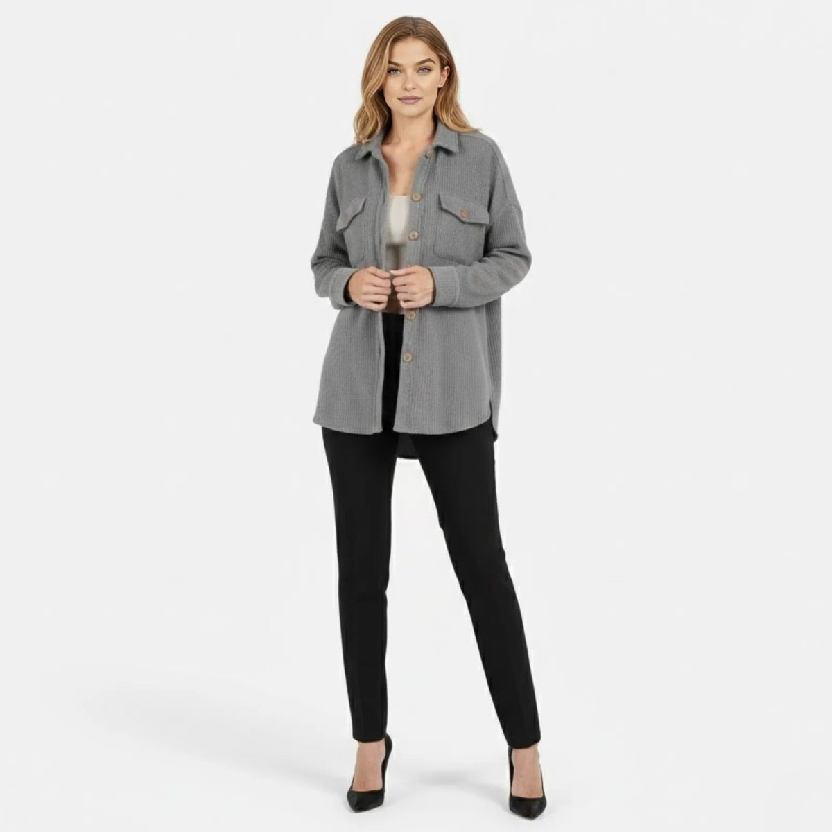Donelle | Waffle Knit Shacket Relaxed Fit