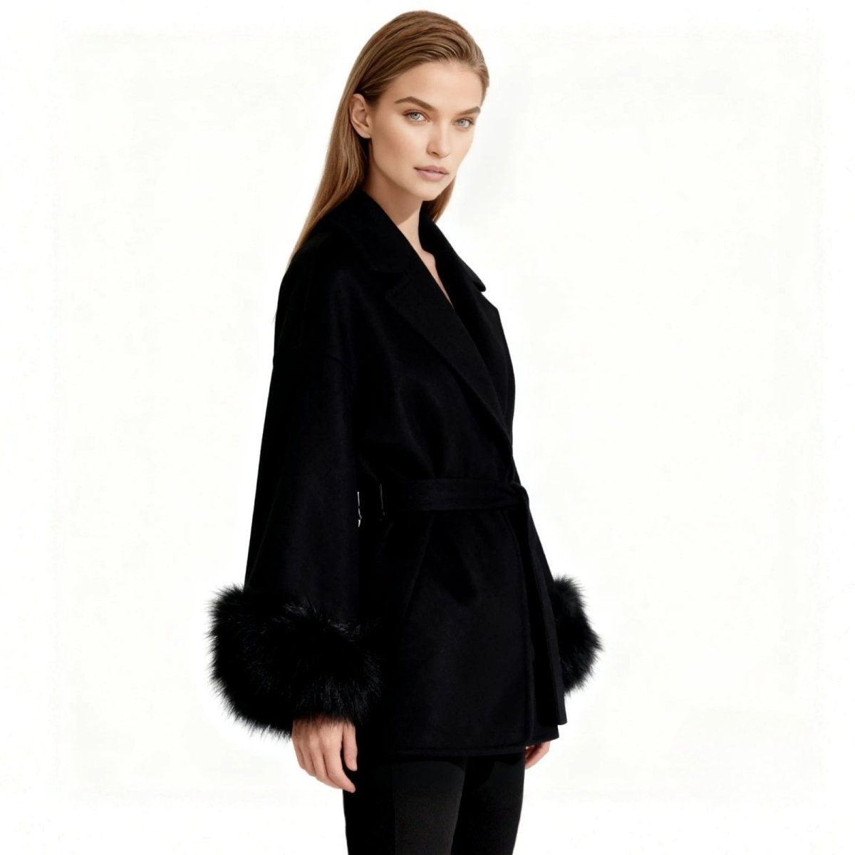 Veloura | Wool Cashmere Fur Cuff Coat
