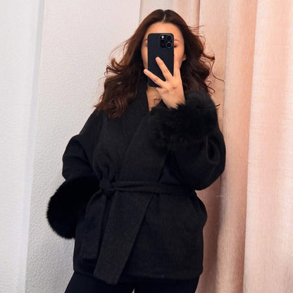 Veloura | Wool Cashmere Fur Cuff Coat
