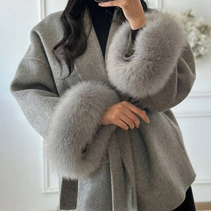 Veloura | Wool Cashmere Fur Cuff Coat