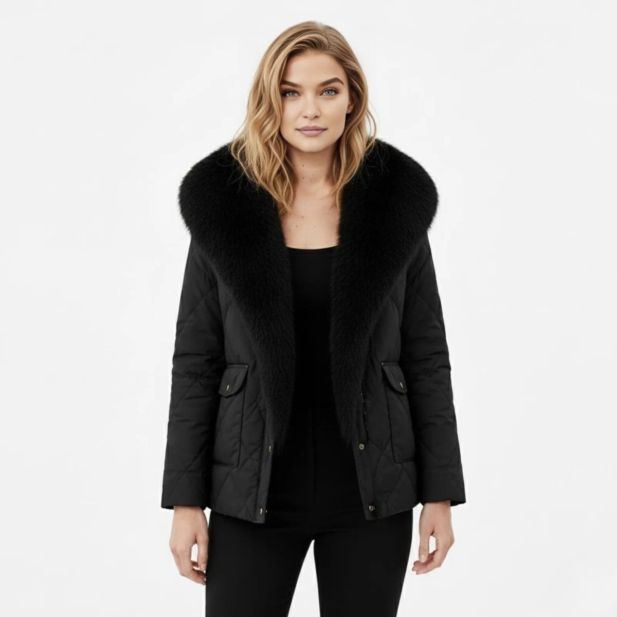 Lisette | Diamond Quilted Fox Fur Puffer Jacket