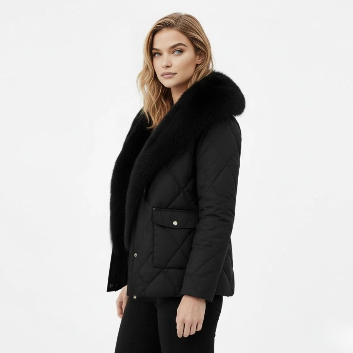 Lisette | Diamond Quilted Fox Fur Puffer Jacket