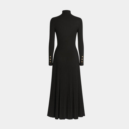 Dianelle | Pleated Turtleneck Knit Midi Dress
