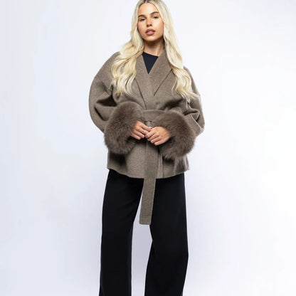Veloura | Wool Cashmere Fur Cuff Coat