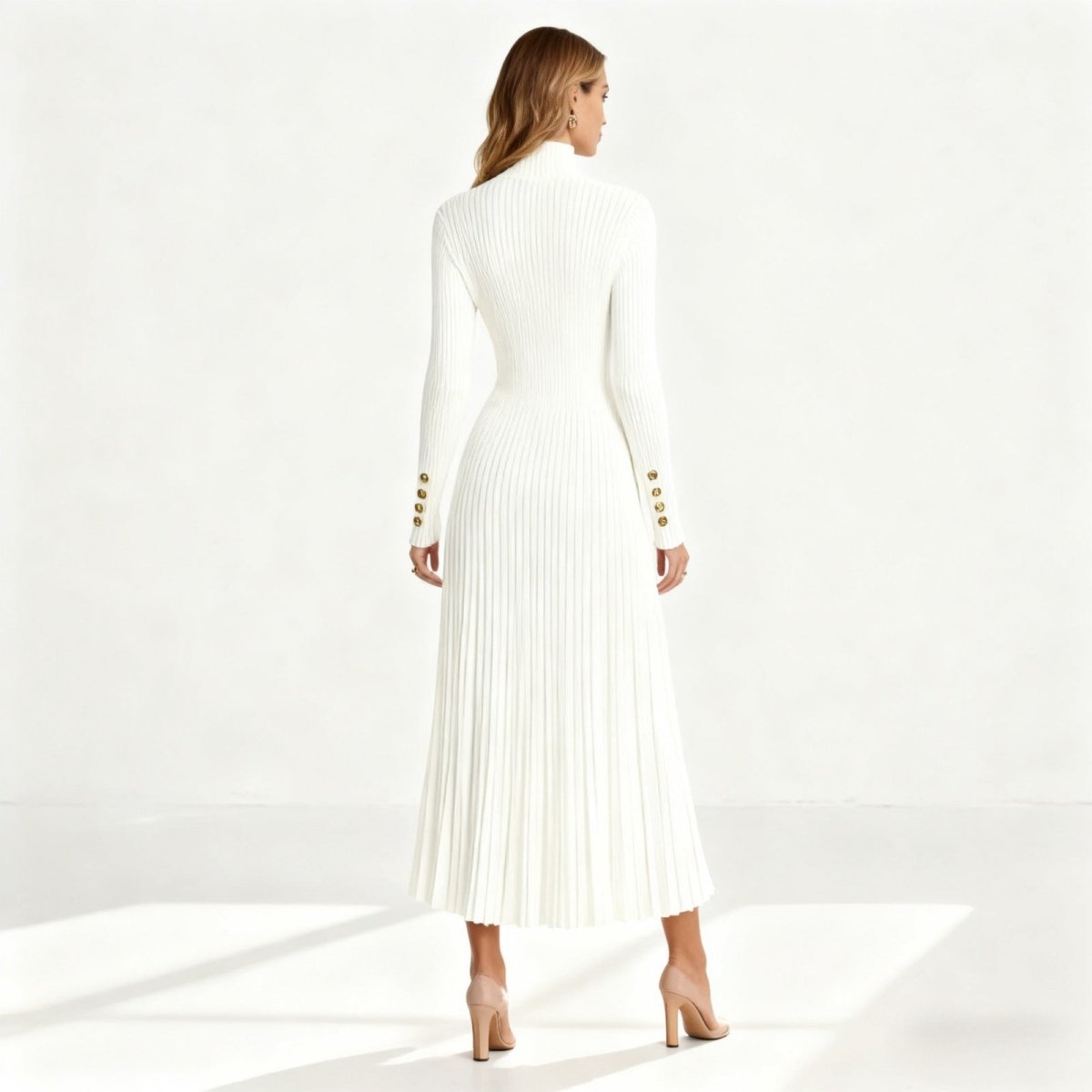 Dianelle | Pleated Turtleneck Knit Midi Dress