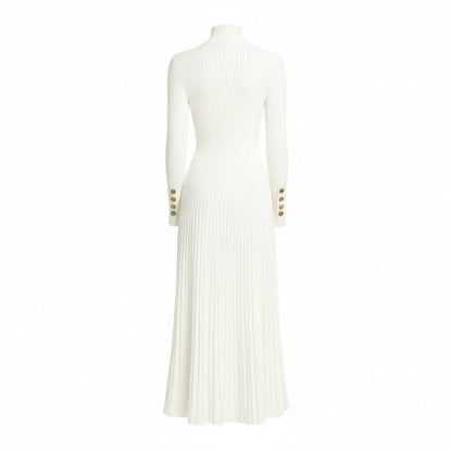 Dianelle | Pleated Turtleneck Knit Midi Dress