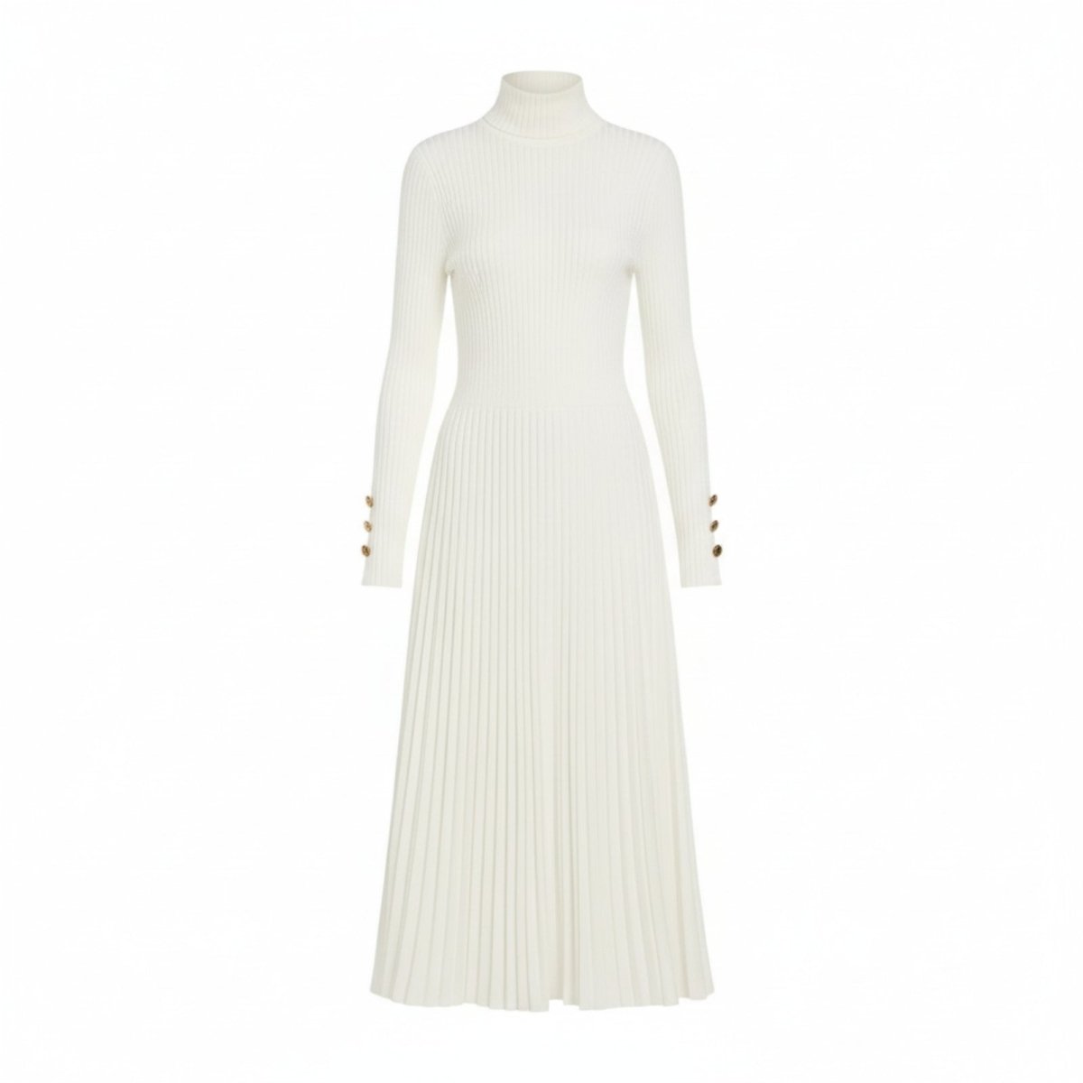 Dianelle | Pleated Turtleneck Knit Midi Dress