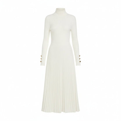 Dianelle | Pleated Turtleneck Knit Midi Dress