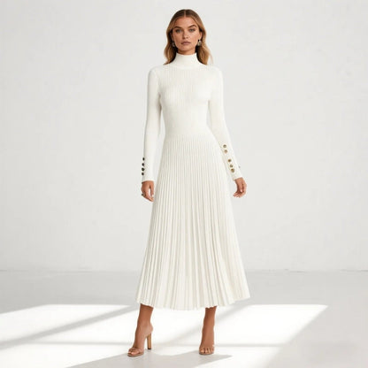 Dianelle | Pleated Turtleneck Knit Midi Dress