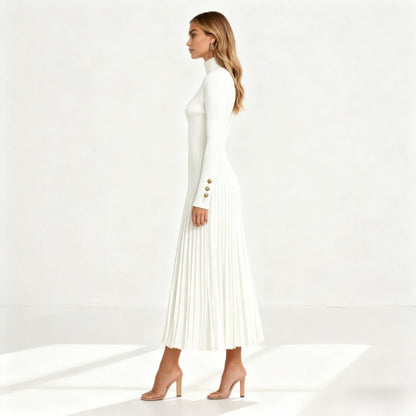 Dianelle | Pleated Turtleneck Knit Midi Dress