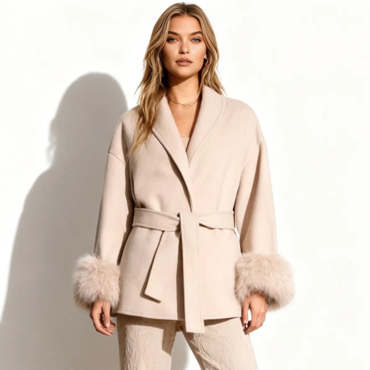 Veloura | Wool Cashmere Fur Cuff Coat