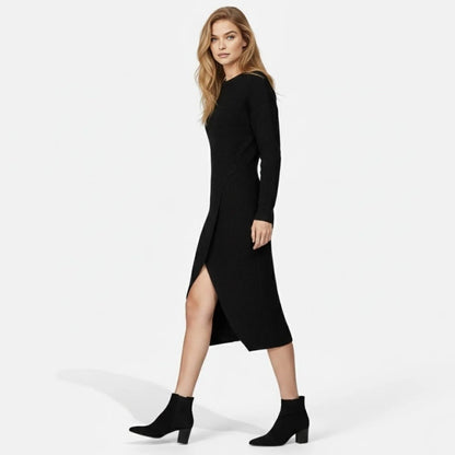 Janesse | Wrap Knit Midi Dress Waffle Texture