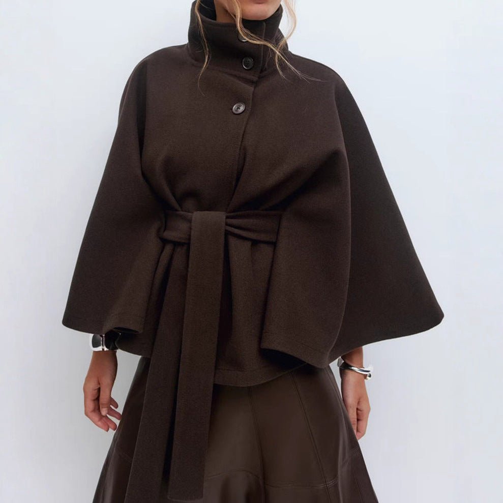 Avelisse | Belted Wool Funnel Neck Cape Coat