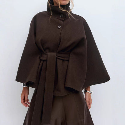 Avelisse | Belted Wool Funnel Neck Cape Coat