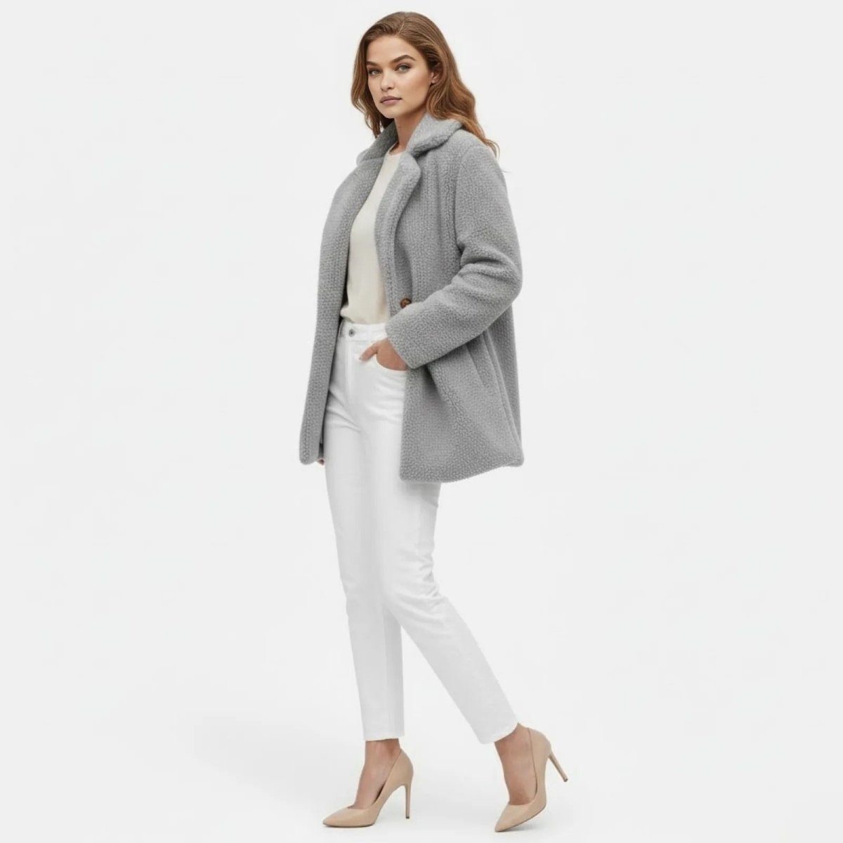Claire | Double Breasted Bouclé Teddy Coat