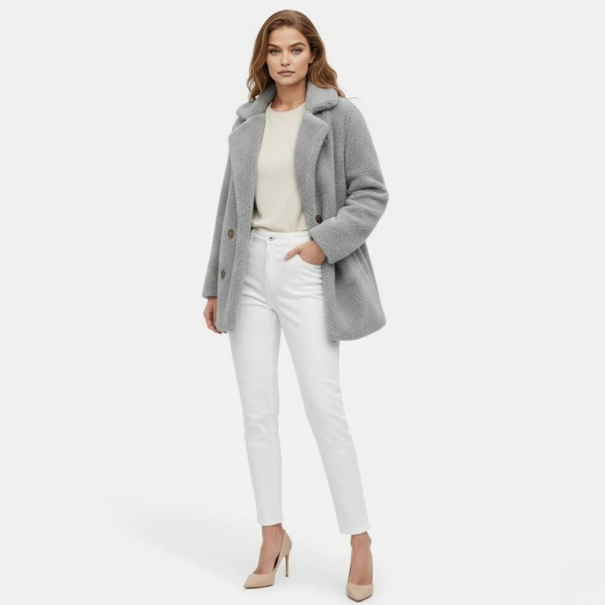 Claire | Double Breasted Bouclé Teddy Coat