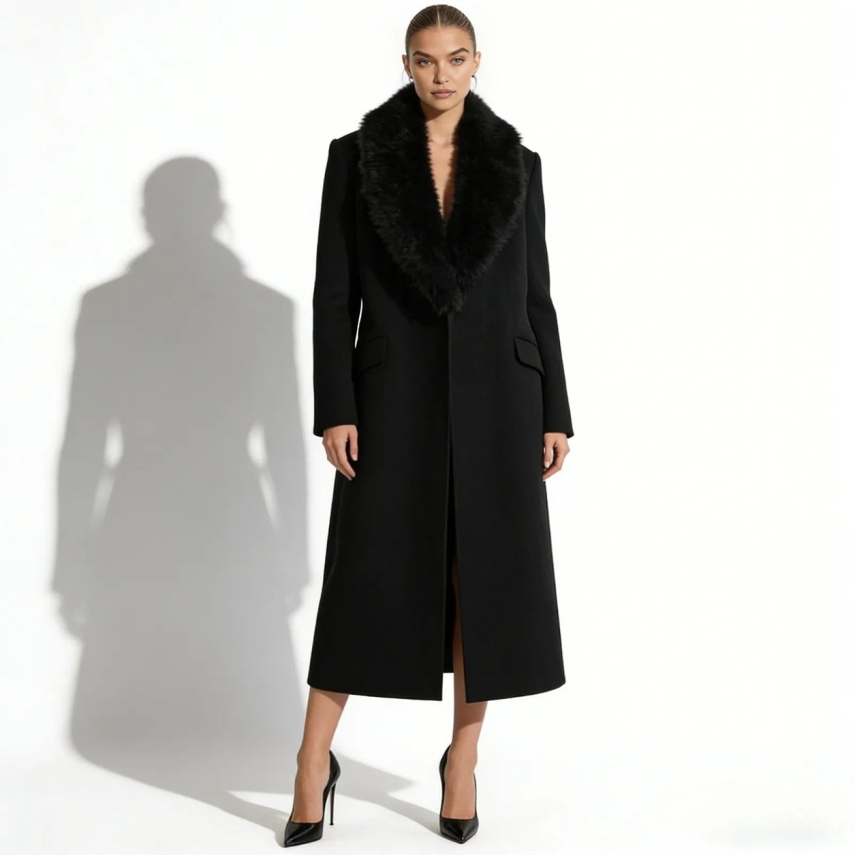 Arcelia | Wool Wrap Coat Shearling Collar