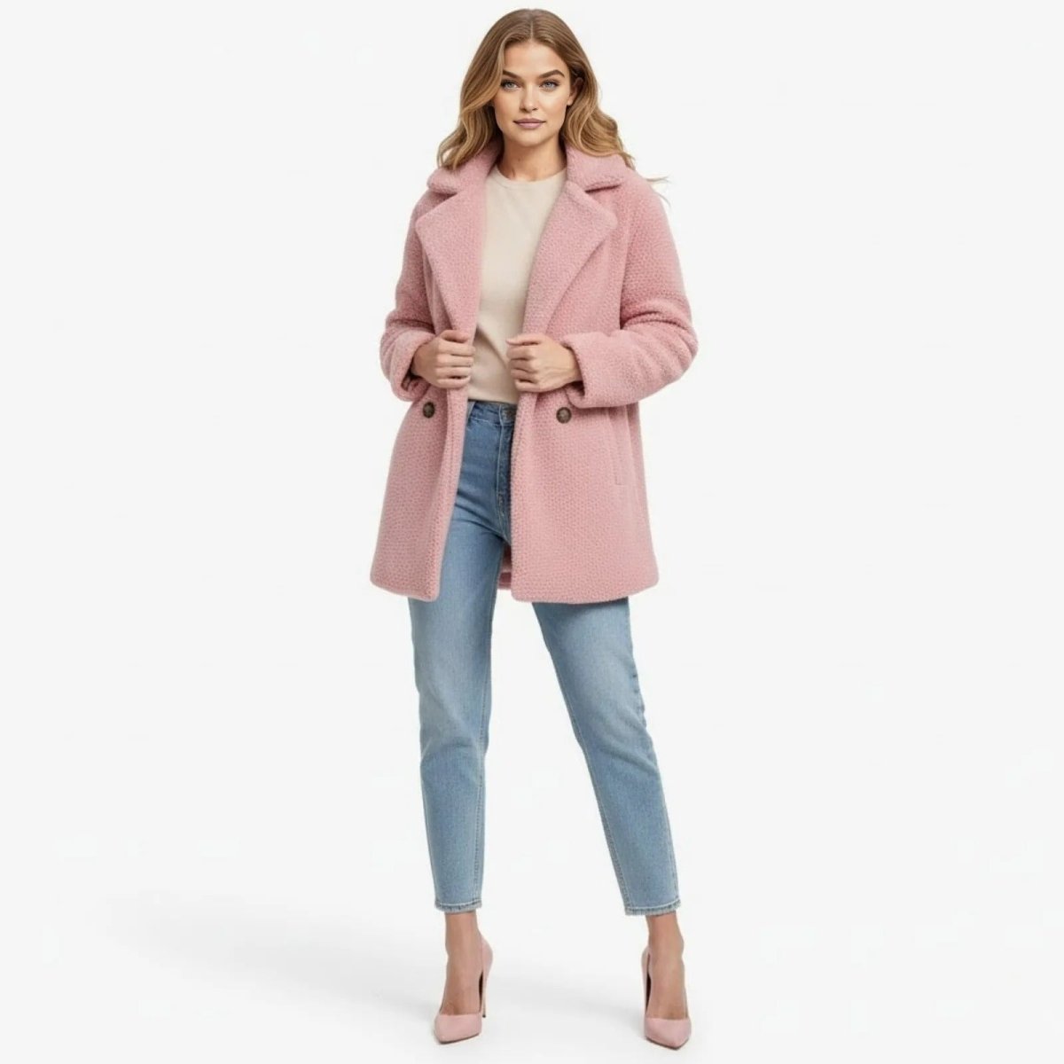 Claire | Double Breasted Bouclé Teddy Coat