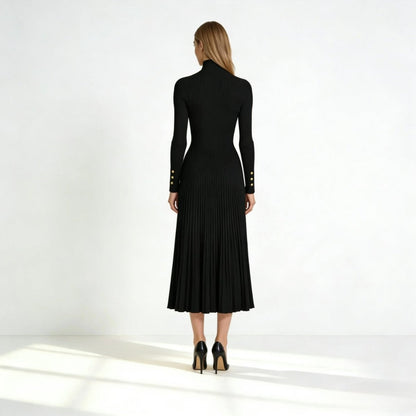 Dianelle | Pleated Turtleneck Knit Midi Dress