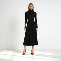 Dianelle | Pleated Turtleneck Knit Midi Dress