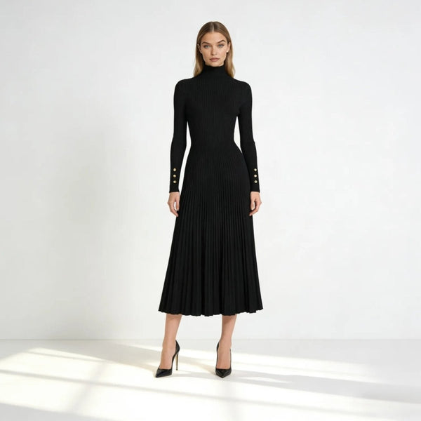 Dianelle | Pleated Turtleneck Knit Midi Dress