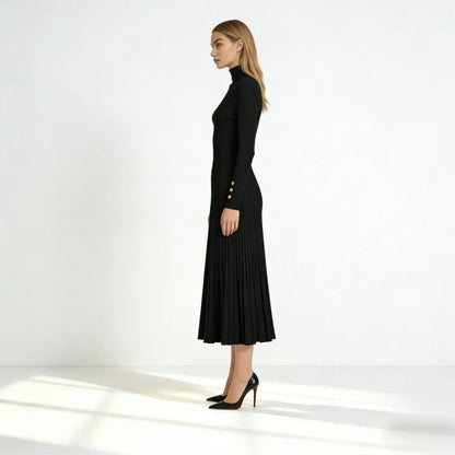 Dianelle | Pleated Turtleneck Knit Midi Dress