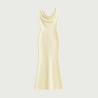 Lucienne | Cowl Neck Backless Satin Evening Gown