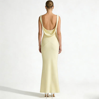 Lucienne | Cowl Neck Backless Satin Evening Gown