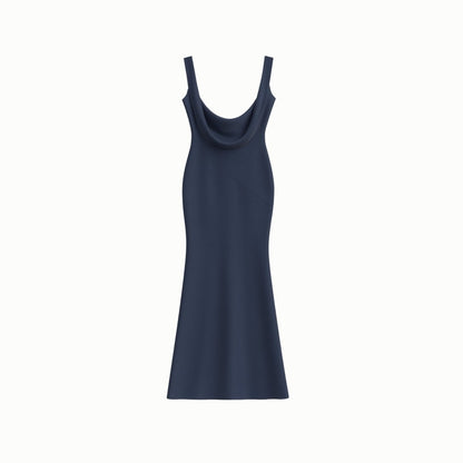 Lucienne | Cowl Neck Backless Satin Evening Gown