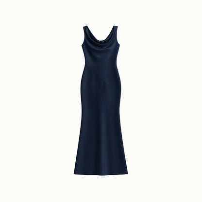 Lucienne | Cowl Neck Backless Satin Evening Gown
