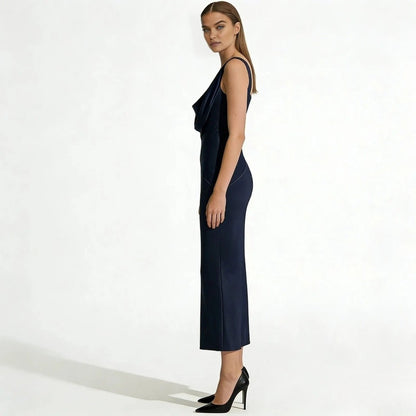Lucienne | Cowl Neck Backless Satin Evening Gown
